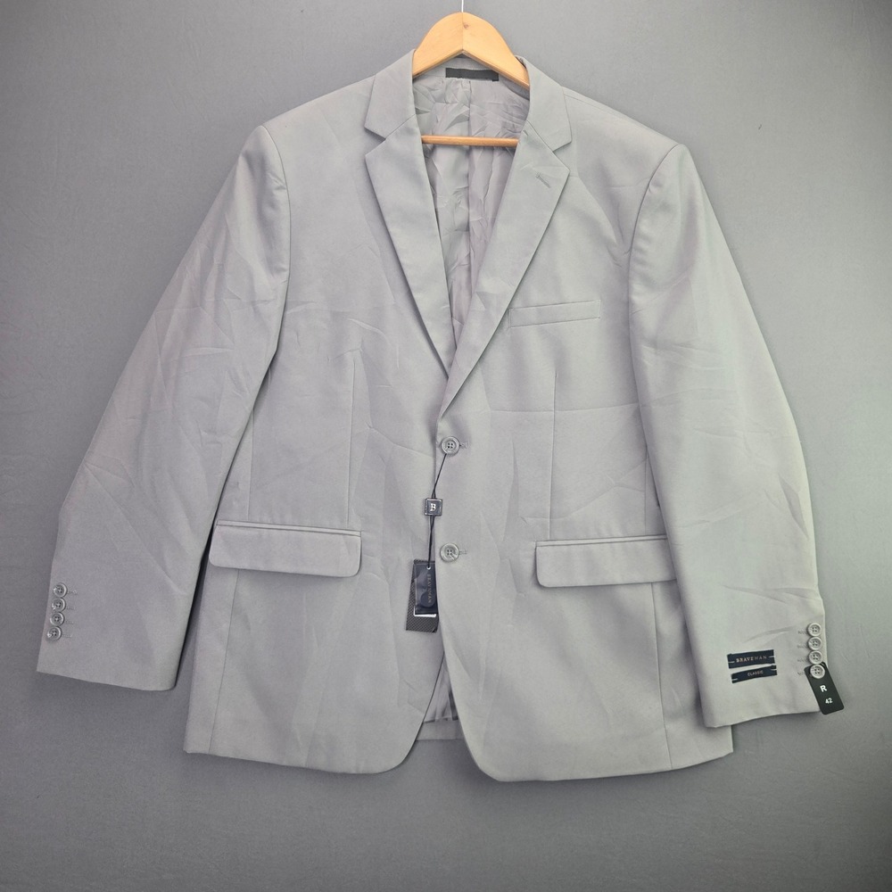 Braveman Suit Jacket Blazer PR02 42R Light Gray Classic Fit 2-Butto